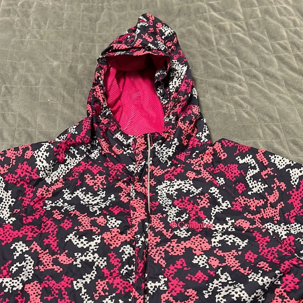 Columbia Hooded Jacket, Windbreaker, Rain, Pink, Gray, Lightweight, Size XL - Picture 4 of 10